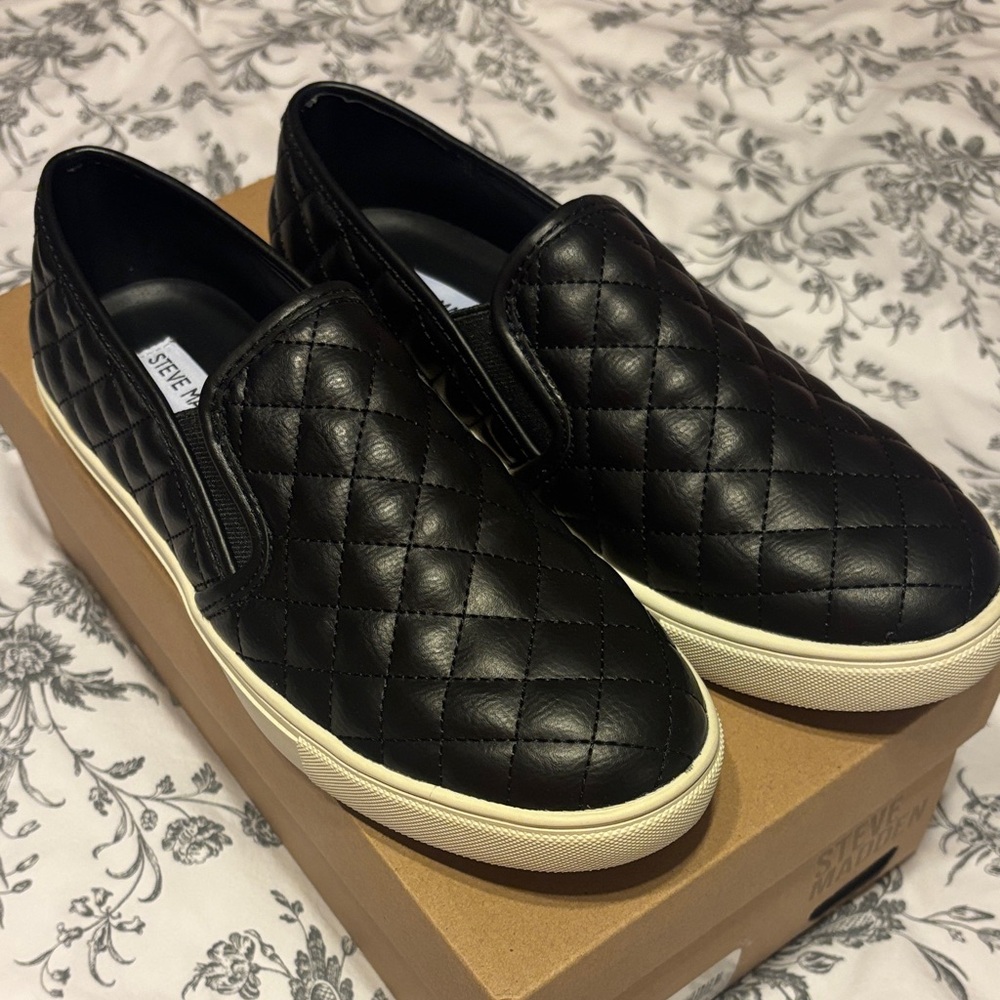 Steve Madden Black Quilted Slip-On Sneakers